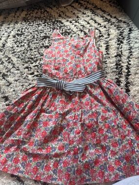 Polo by Ralph Lauren Pink Floral Dress with Blue-Striped Bow